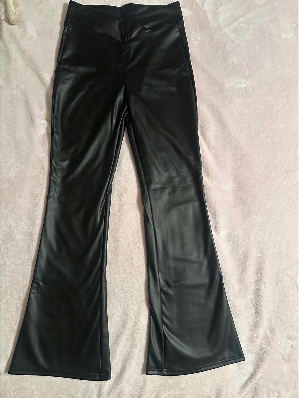 Women’s black faux leather bootcut pant